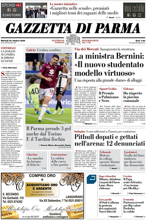 Prima pagina Gazzetta di Parma di oggi - Quotidiano regionale