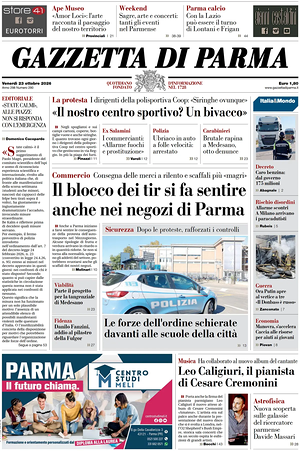 Prima pagina Gazzetta di Parma di oggi - Quotidiano regionale