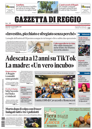 Prima pagina Gazzetta di Reggio di oggi - Quotidiano regionale