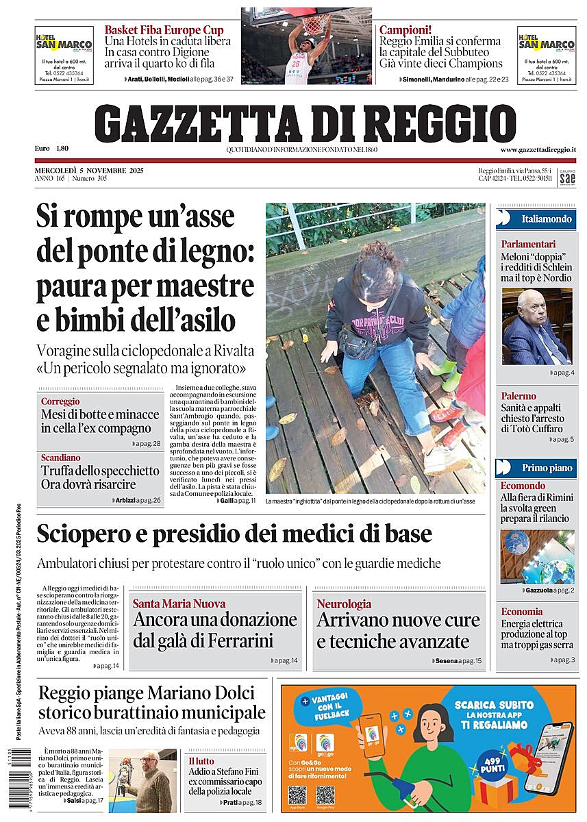 Prima pagina Gazzetta di Reggio di oggi - Edicola 5 Novembre 2025