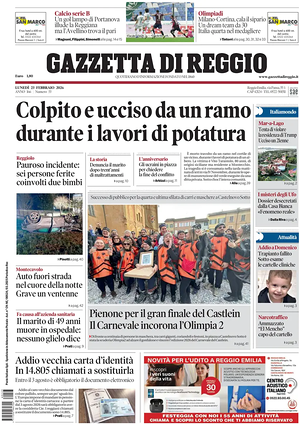 Prima pagina Gazzetta di Reggio di oggi - Quotidiano regionale