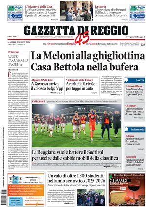Prima pagina Gazzetta di Reggio di oggi - Quotidiano regionale