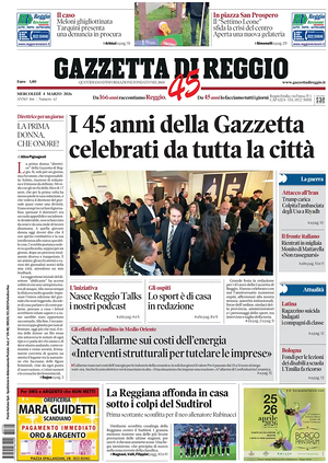 Prima pagina Gazzetta di Reggio di oggi - Quotidiano regionale