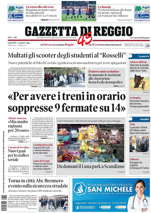 Prima pagina Gazzetta di Reggio di oggi - Quotidiano regionale