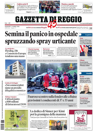 Prima pagina Gazzetta di Reggio di oggi - Quotidiano regionale