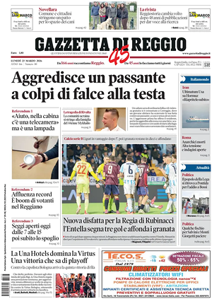Prima pagina Gazzetta di Reggio di oggi - Quotidiano regionale