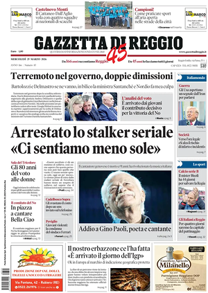 Prima pagina Gazzetta di Reggio di oggi - Quotidiano regionale