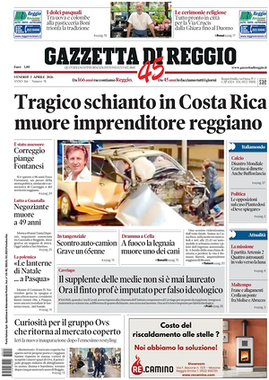 Prima pagina Gazzetta di Reggio di oggi - Quotidiano regionale