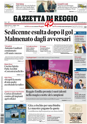 Prima pagina Gazzetta di Reggio di oggi - Quotidiano regionale