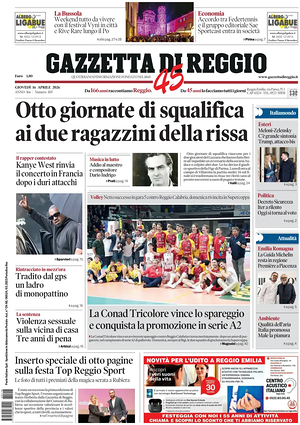 Prima pagina Gazzetta di Reggio di oggi - Quotidiano regionale