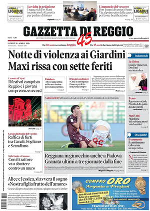 Prima pagina Gazzetta di Reggio di oggi - Quotidiano regionale
