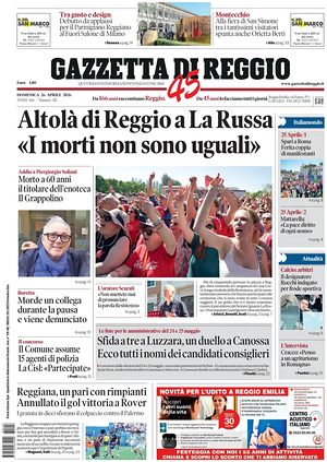 Prima pagina Gazzetta di Reggio di oggi - Quotidiano regionale