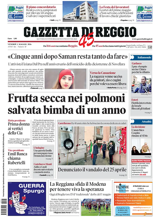 Prima pagina Gazzetta di Reggio di oggi - Quotidiano regionale