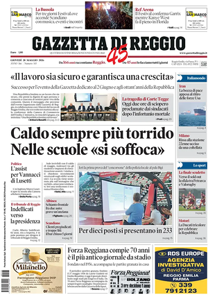 Prima pagina Gazzetta di Reggio di oggi - Quotidiano regionale