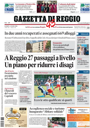 Prima pagina Gazzetta di Reggio di oggi - Quotidiano regionale