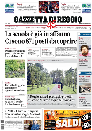 Prima pagina Gazzetta di Reggio di oggi - Quotidiano regionale