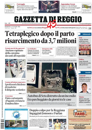 Prima pagina Gazzetta di Reggio di oggi - Quotidiano regionale
