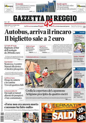 Prima pagina Gazzetta di Reggio di oggi - Quotidiano regionale