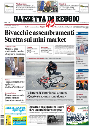 Prima pagina Gazzetta di Reggio di oggi - Quotidiano regionale