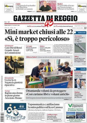 Prima pagina Gazzetta di Reggio di oggi - Quotidiano regionale