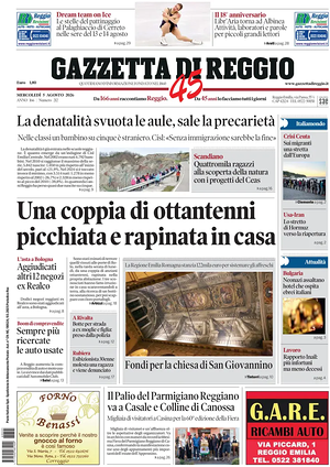 Prima pagina Gazzetta di Reggio di oggi - Quotidiano regionale