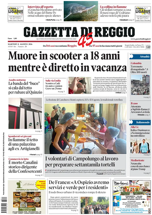 Prima pagina Gazzetta di Reggio di oggi - Quotidiano regionale