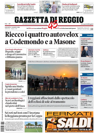 Prima pagina Gazzetta di Reggio di oggi - Quotidiano regionale