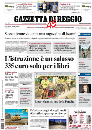 Prima pagina Gazzetta di Reggio di oggi - Quotidiano regionale