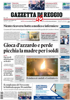 Prima pagina Gazzetta di Reggio di oggi - Quotidiano regionale