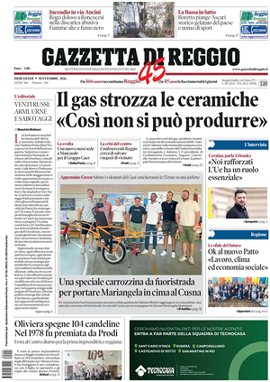 Prima pagina Gazzetta di Reggio di oggi - Quotidiano regionale