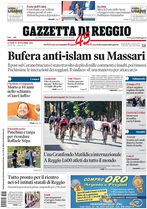 Prima pagina Gazzetta di Reggio di oggi - Quotidiano regionale