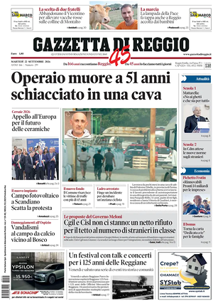 Prima pagina Gazzetta di Reggio di oggi - Quotidiano regionale
