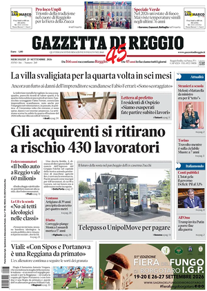 Prima pagina Gazzetta di Reggio di oggi - Quotidiano regionale