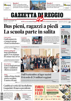 Prima pagina Gazzetta di Reggio di oggi - Quotidiano regionale