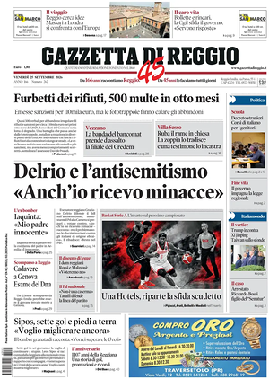 Prima pagina Gazzetta di Reggio di oggi - Quotidiano regionale