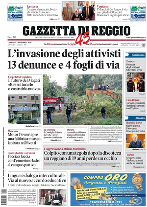 Prima pagina Gazzetta di Reggio di oggi - Quotidiano regionale
