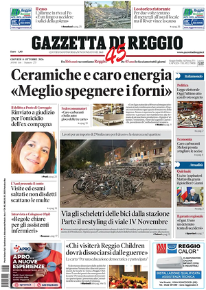 Prima pagina Gazzetta di Reggio di oggi - Quotidiano regionale