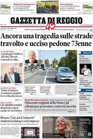 Prima pagina Gazzetta di Reggio di oggi - Quotidiano regionale
