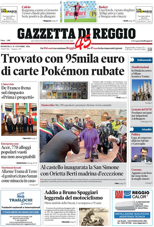 Prima pagina Gazzetta di Reggio di oggi - Quotidiano regionale