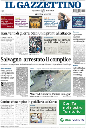 Prima pagina Il Gazzettino di oggi - Quotidiano nazionale