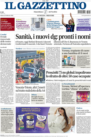 Prima pagina Il Gazzettino di oggi - Quotidiano nazionale