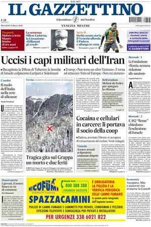 Prima pagina Il Gazzettino di oggi - Quotidiano nazionale