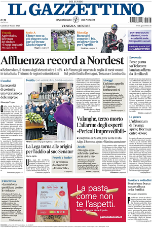 Prima pagina Il Gazzettino di oggi - Quotidiano nazionale