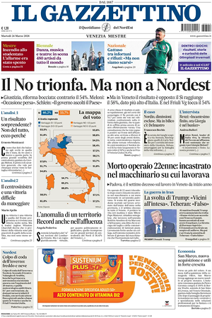 Prima pagina Il Gazzettino di oggi - Quotidiano nazionale
