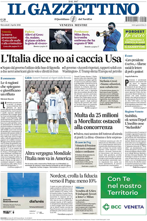Prima pagina Il Gazzettino di oggi - Quotidiano nazionale