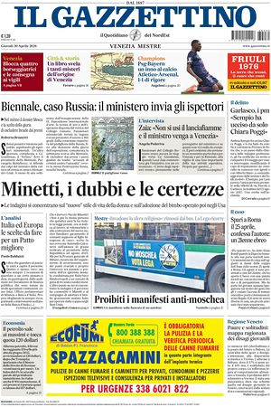 Prima pagina Il Gazzettino di oggi - Quotidiano nazionale
