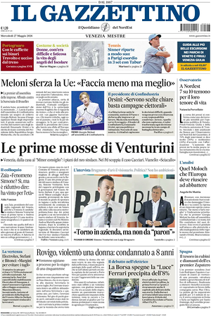 Prima pagina Il Gazzettino di oggi - Quotidiano nazionale