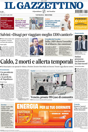 Prima pagina Il Gazzettino di oggi - Quotidiano nazionale