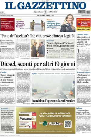 Prima pagina Il Gazzettino di oggi - Quotidiano nazionale
