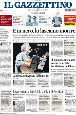 Prima pagina Il Gazzettino di oggi - Quotidiano nazionale